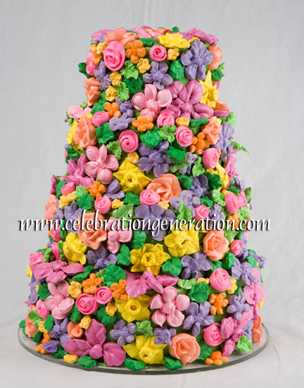 colorful meringue flowers wedding cake