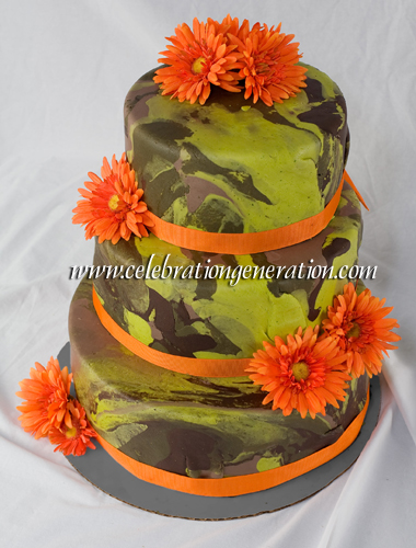 camo and orange wedding invitations